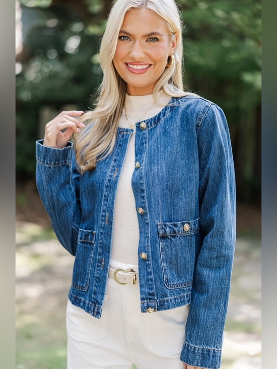 entro Jackets & Blazers - entro Dark Blue Denim Jacket